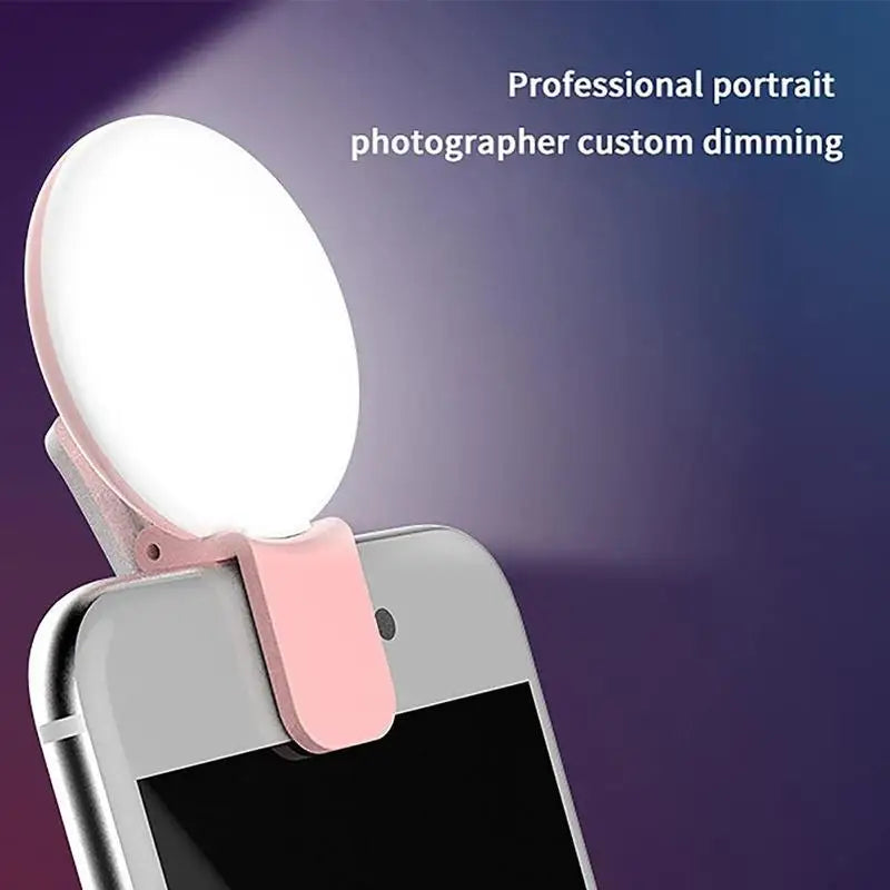 Mini Clip-On LED Selfie Ring Light – 3-Level Dimming