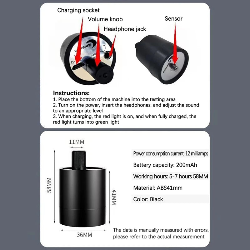 Water Leak Sound Detector for Pipelines – Compact ABS