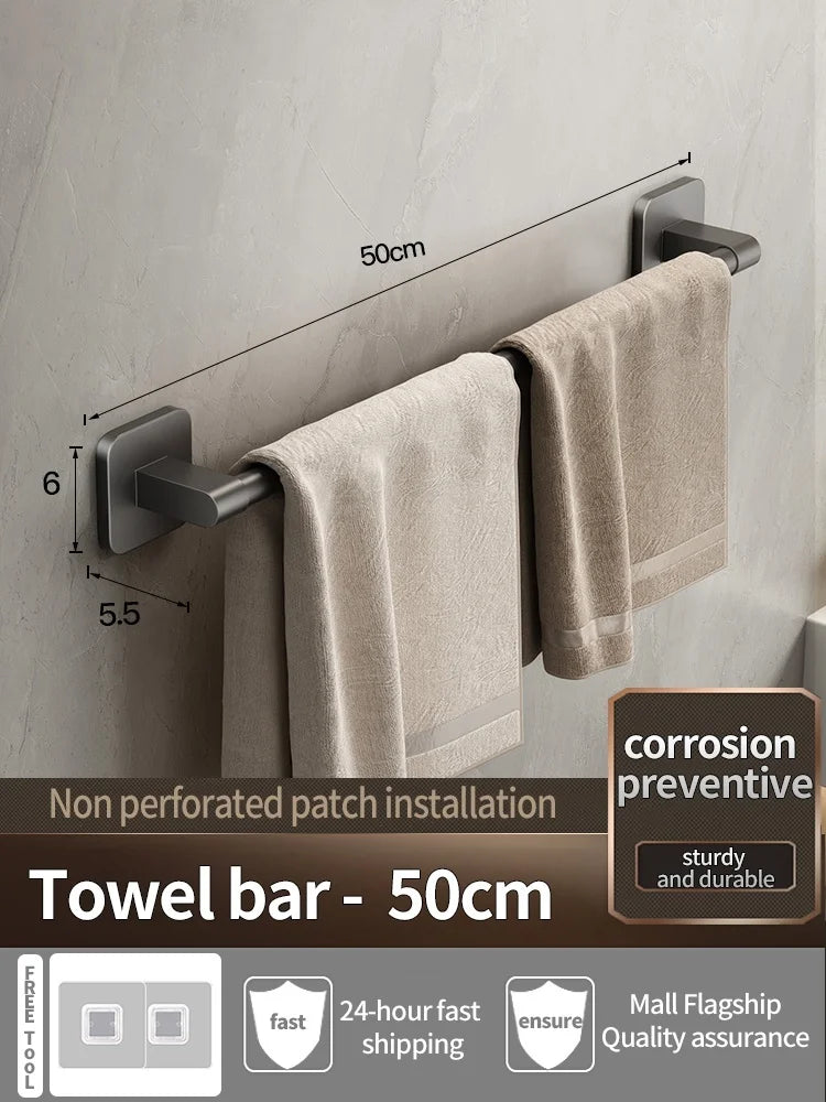 No-Drill Adhesive Towel Bar & Hook Rack – Bathroom & Kitchen