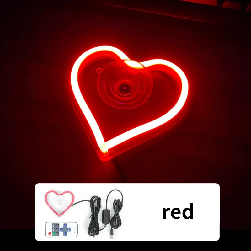 Heart LED Car Window Neon Light | USB & Remote Control