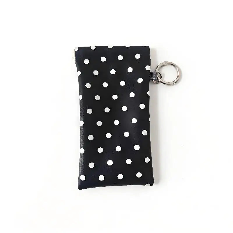 Polka Dot PU Leather Eyeglass Pouch with Keychain | Soft Case