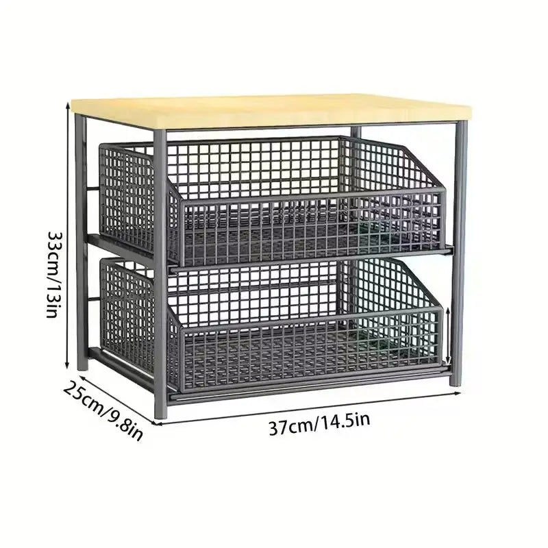 Kitchen Countertop Organizer with Drawer & Metal Basket
