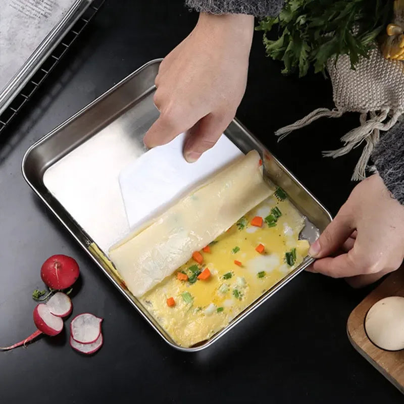 1pc/2pcs New household 304 stainless steel vermicelli plate thickened rectangular flat bottom Liangpi plate barbecue plate Peaceful Pleasures Health and Wellness