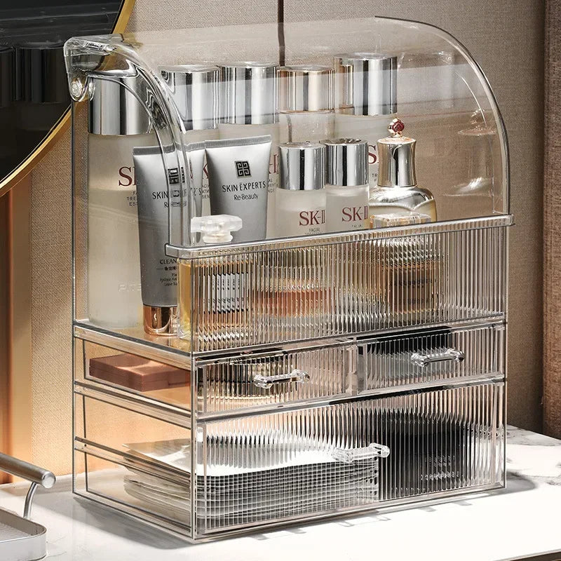 Large Clear Acrylic Makeup Organizer Box with Lid & Drawers