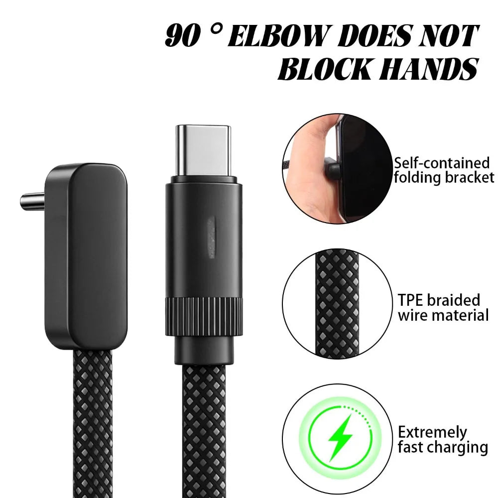 100W USB-C 90° Elbow Braided Fast Charging Cable – iPhone & Android