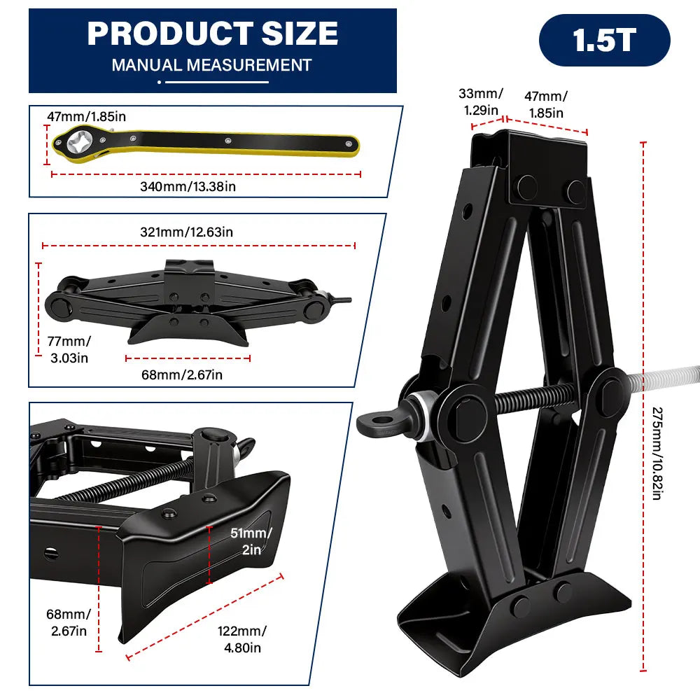 1.5T/2T Car Scissor Jack Auto Emergency Crank Lift Stand Labor-Saving Repair & Tire Replacement Tool with Wrench for SUV Vehicle Peaceful Pleasures Health and Wellness