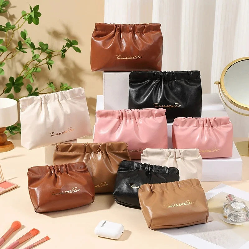 Vegan Leather Travel Makeup Bag | PU Cosmetic Pouch Women