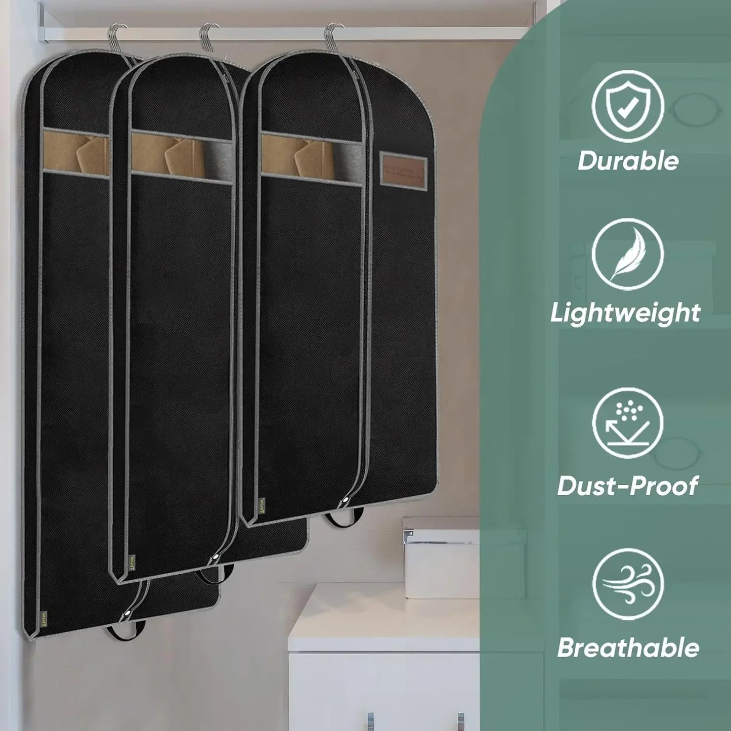 Heavy Duty Garment Bag with Shoe Storage, 43" Black Travel Essential for Dresses and Suits Peaceful Pleasures Health and Wellness