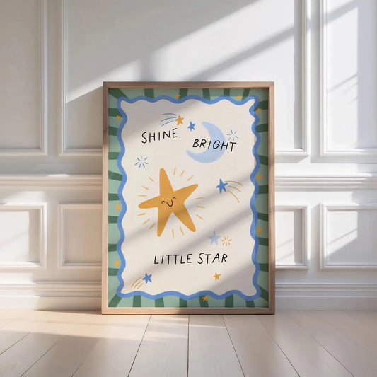 Shine Bright Little Star Kids Canvas Wall Art Print Poster Canvas Wall Art Peaceful Pleasures Health and Wellness G5017 30x40cm Wood Framed