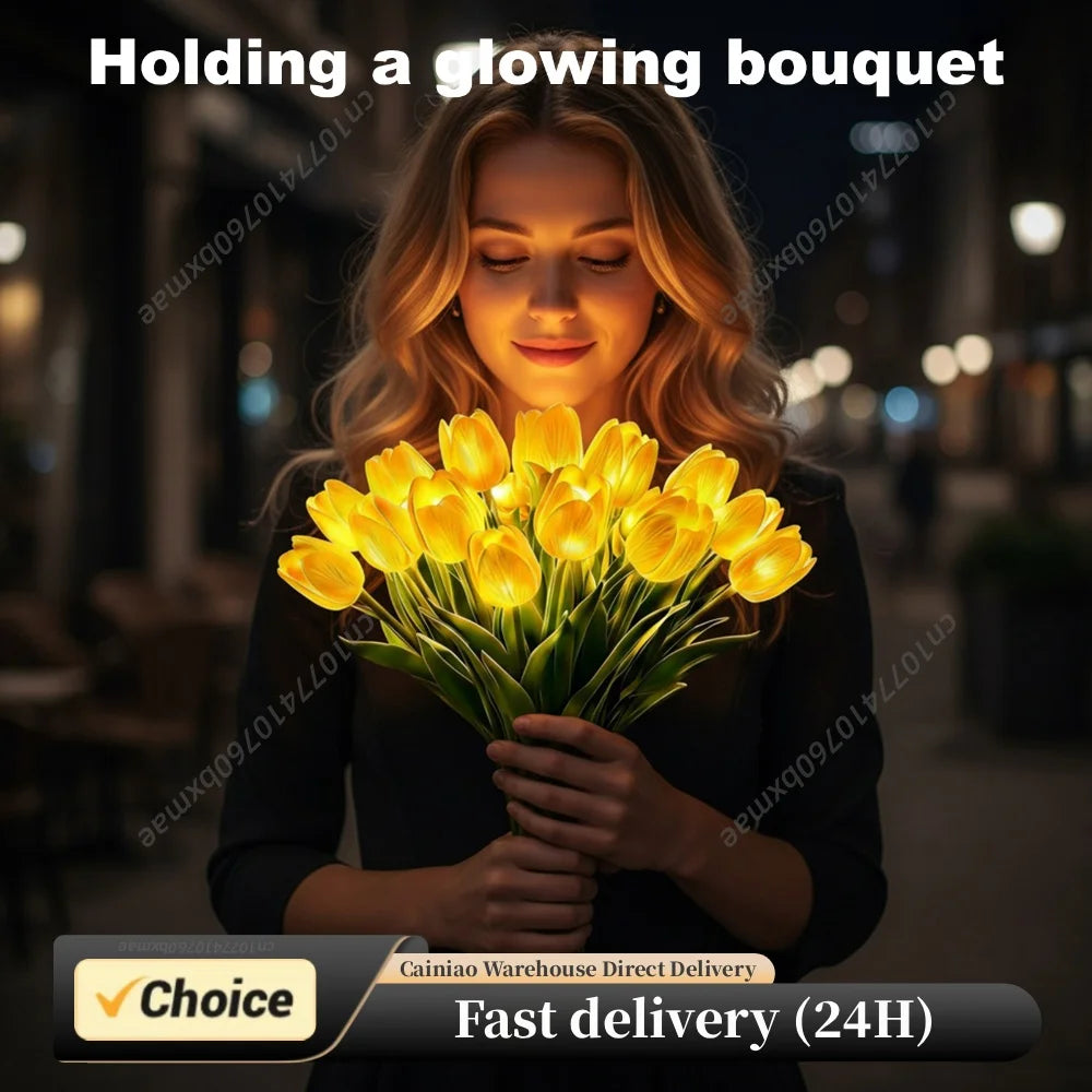 Tulip Bouquet Night Light LED Artificial Flower Table Lamp with Ribbon for Home Decor Birthday Valentine Day Gift for Women Peaceful Pleasures Health and Wellness