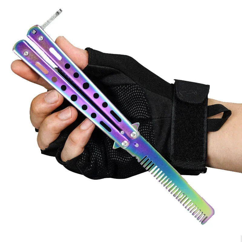 Foldable Comb Stainless Steel Practice Training Butterfly Knife Comb Beard Moustache Brushe Salon Hairdressing Styling Tool Peaceful Pleasures Health and Wellness