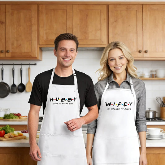 Hubby & Wifey Matching Couple Aprons – Valentine's Gift Set Matching Couple Aprons Peaceful Pleasures Health and Wellness