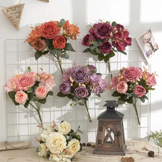 Retro Hydrangea Core Fake Peony Bouquet Simulation Wholesale Wedding Staircase Decorative Artificial Flowers Silk Flowers Peaceful Pleasures Health and Wellness