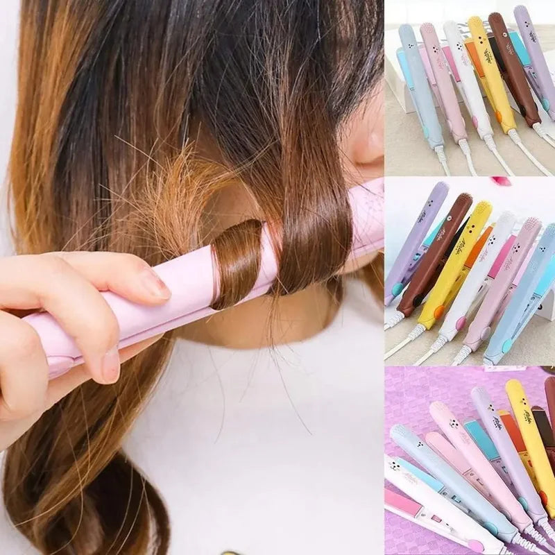 Hair Straightener Flat Iron 2 in 1 Mini Bangs Hair Straightener Beauty Flat Iron Heating Curler Ceramic Tourmaline Plate Peaceful Pleasures Health and Wellness