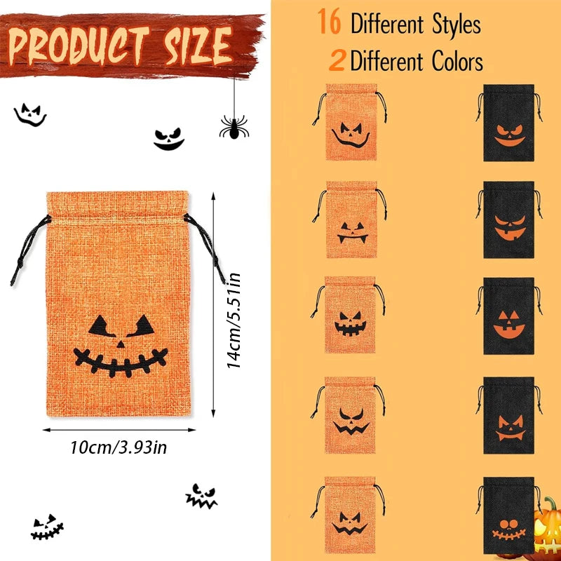 16-Pack Halloween Pumpkin Burlap Drawstring Candy Bags Halloween Party Bags Peaceful Pleasures Health and Wellness
