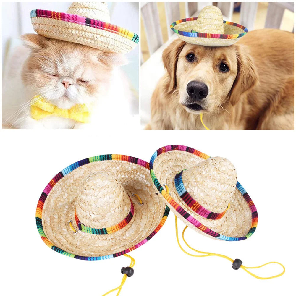Mini Sombrero Pet Hat – Straw Costume Hat for Dogs & Cats