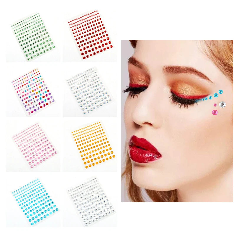 3PCS Jewel Sparkle Crystal Eye Drill Sticker Facial Beauty Decorations Holiday Makeup Crystal Diamond Stickers Color Random Peaceful Pleasures Health and Wellness