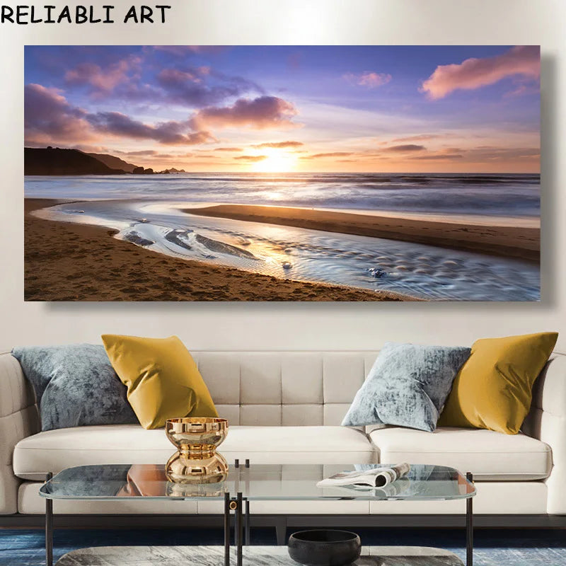 Modern Large Size Landscape Poster Wall Art Canvas Painting Sunset Beach Picture For Living Room Bedroom Home Decor No Frame Peaceful Pleasures Health and Wellness