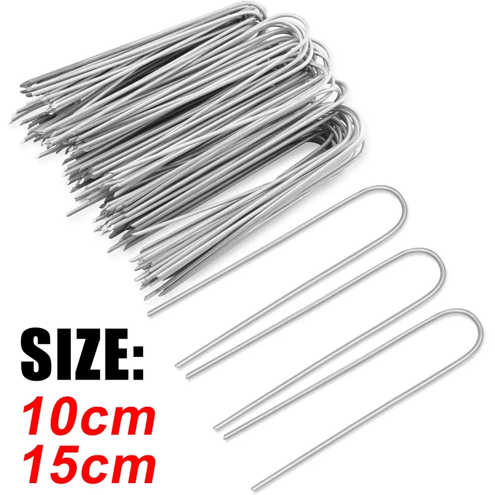 U-type Garden Staples Heavy-duty Fence Tubing Stakes Sod Pins Galvanized Landscape Spike for Holding Lawns Barrier Ground Nail Peaceful Pleasures Health and Wellness
