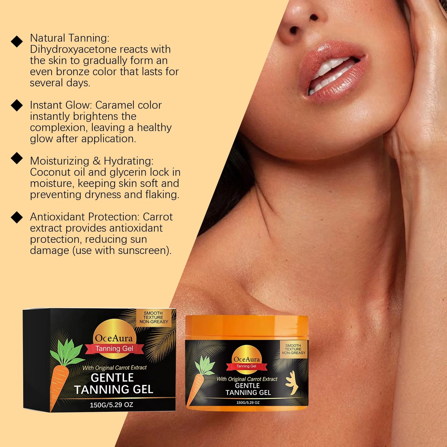 Carroten Gradual Tanning Gel – Streak-Free Sunless Bronzer 150g Peaceful Pleasures Health and Wellness