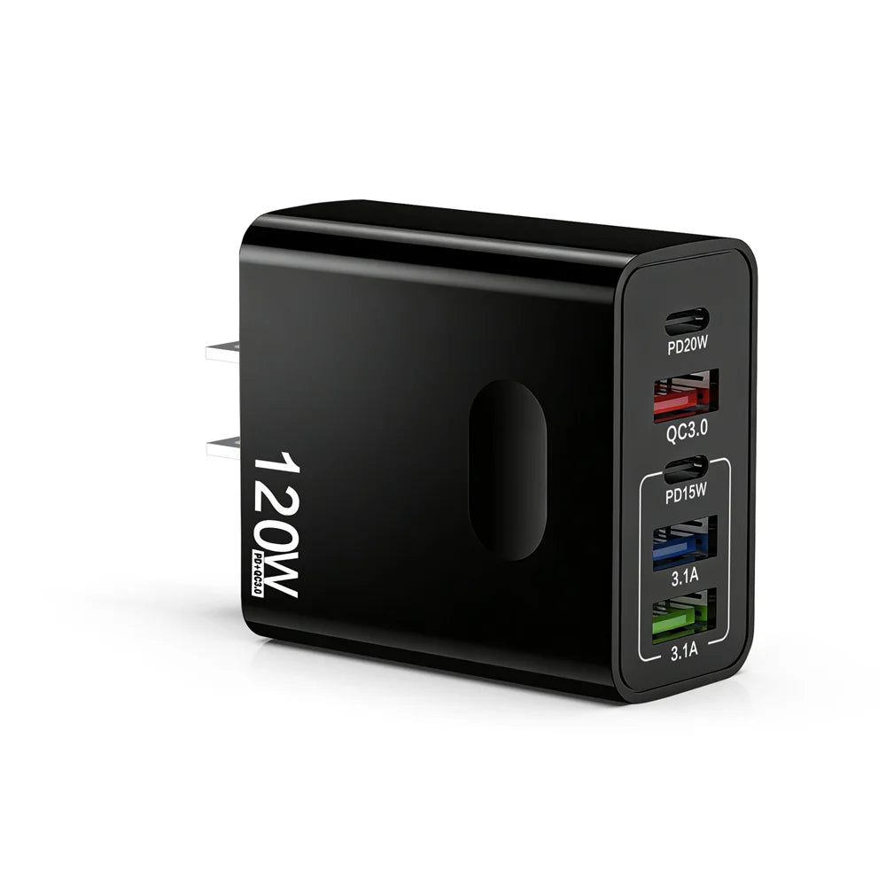 120W 5-Port USB-C PD Fast Charger | Quick Charge 3.0