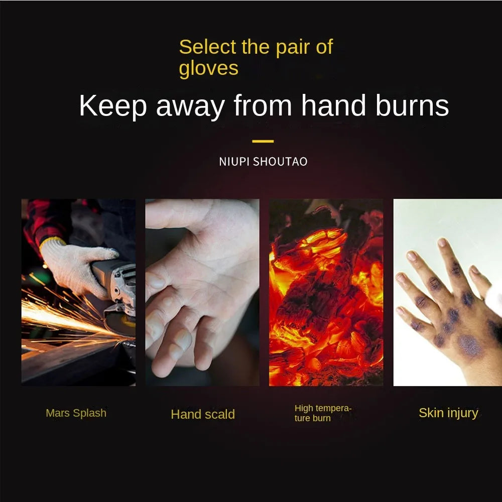 1Pair Breathable Welding Gloves Cowhide Heat-insulating Labor Protection Gloves Wear Resistant Thickened Welder Gloves Adult Peaceful Pleasures Health and Wellness