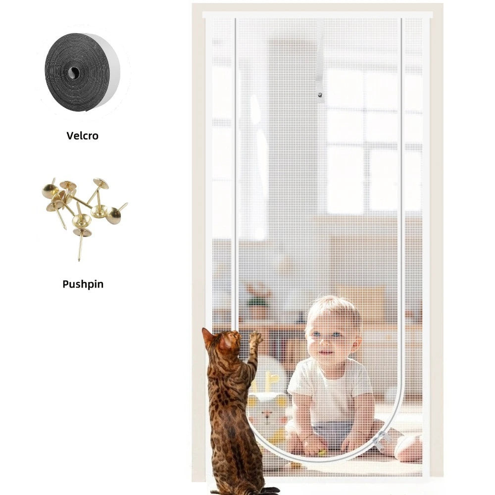 Reinforced Heavy Duty Cat Screen Door Thickened Cat Scratch Mesh to Prevent scratching D/U-shaped with Bilateral Zippers Peaceful Pleasures Health and Wellness U shape White W80cm*H200cm