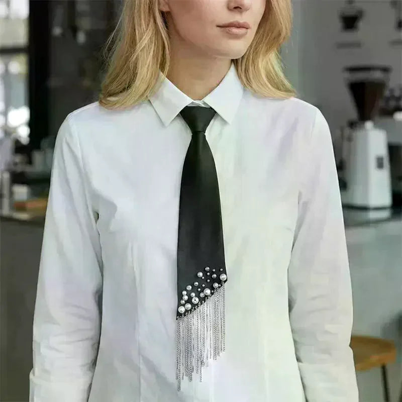 Women's Vintage Fringe Tassel Tie – Beaded Chain Neckwear