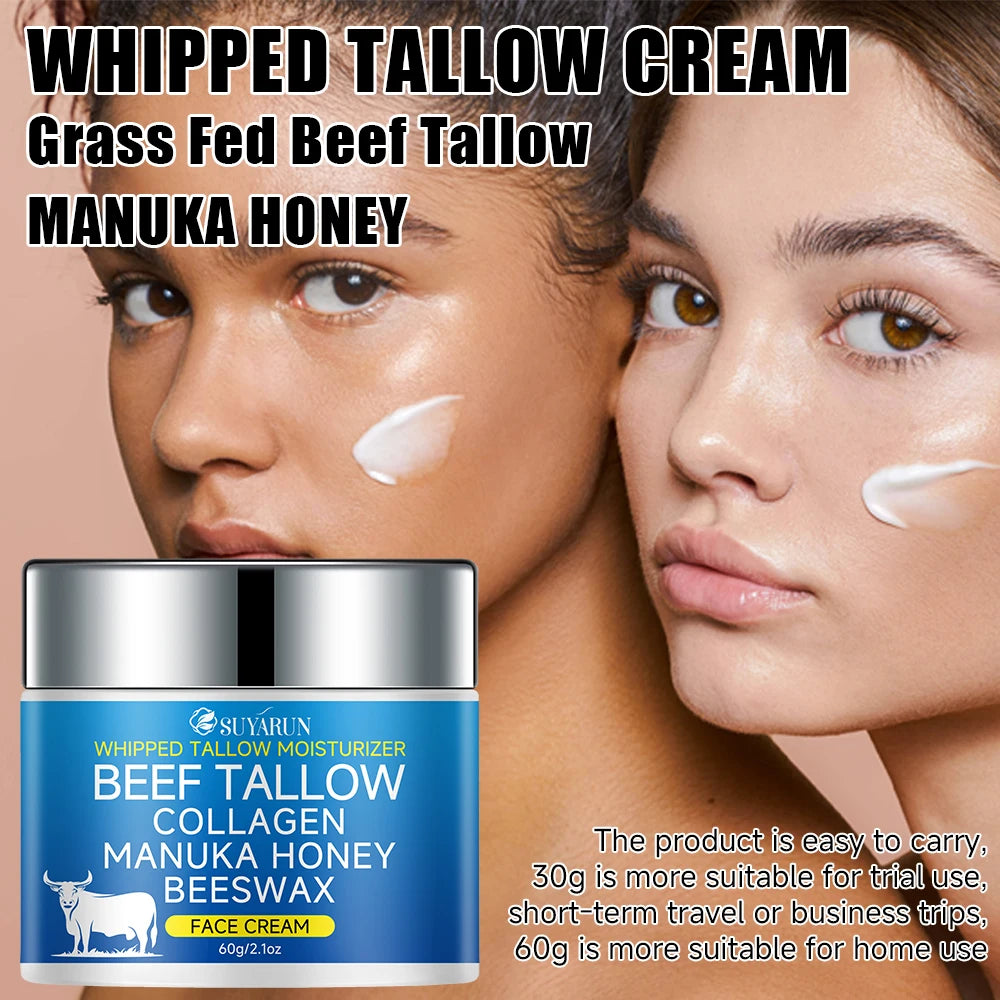 SUYARUN Natural Tallow Cream with Olive Oil & Raw Honey - Nourishing Anti-Aging Face Moisturizer for Dry Skin. Peaceful Pleasures Health and Wellness
