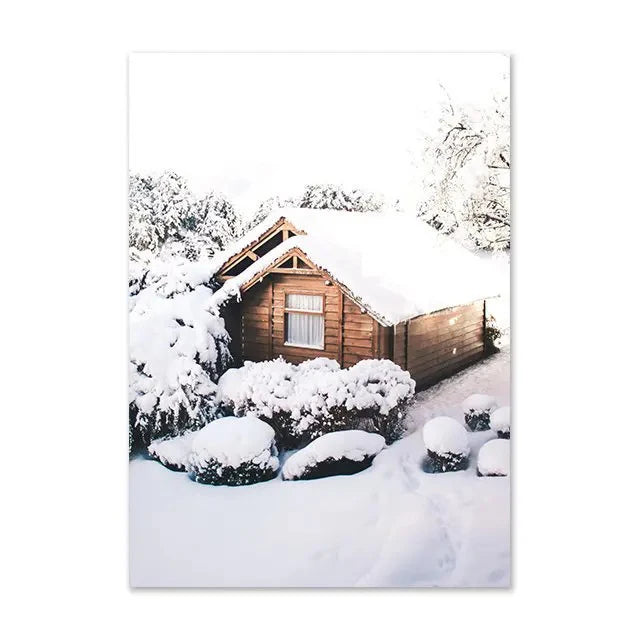 Christmas Deer & Squirrel Snow Scene Canvas Wall Art Print