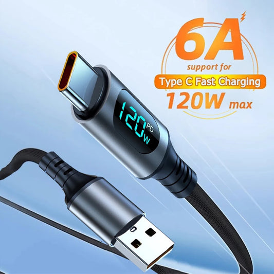 120W USB-A to USB-C Fast Charge Cable | LED Display 6A USB-C Charging Cable Peaceful Pleasures Health and Wellness