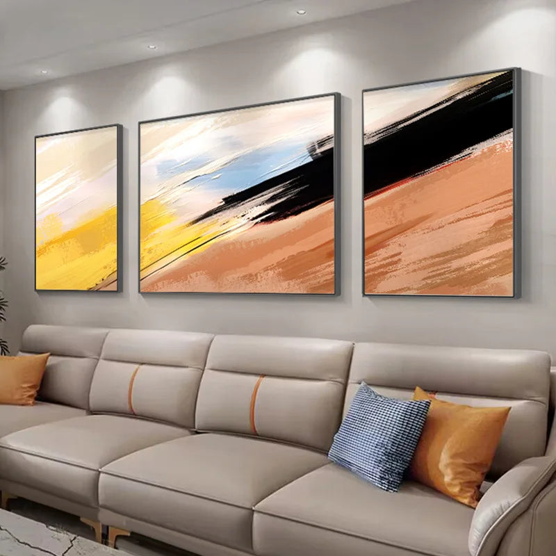100% Hand-Painted Abstract Canvas Modern Minimalist Living Room Decoration Painting High-end Sense Art Triptych Mural Peaceful Pleasures Health and Wellness