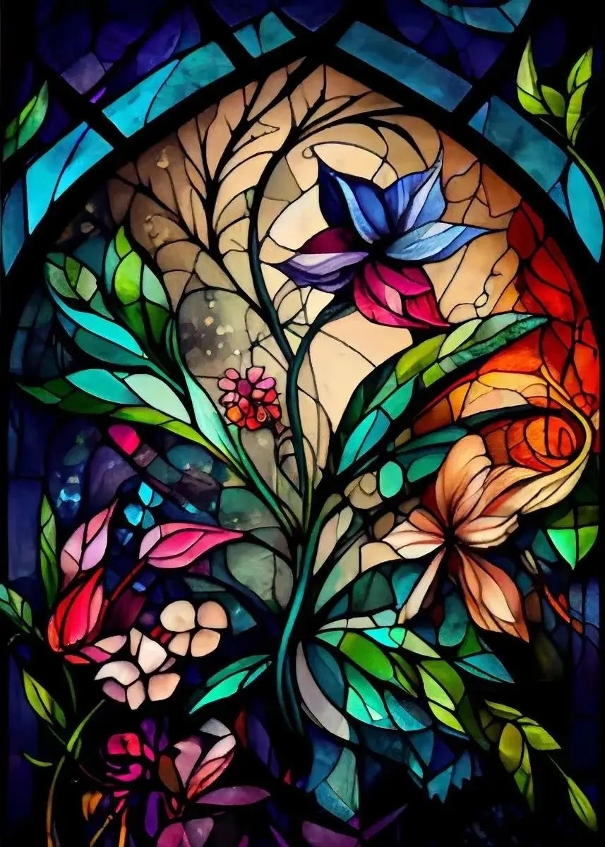 Modern Stained Glass Scenery Canvas Wall Art | Nordic Poster