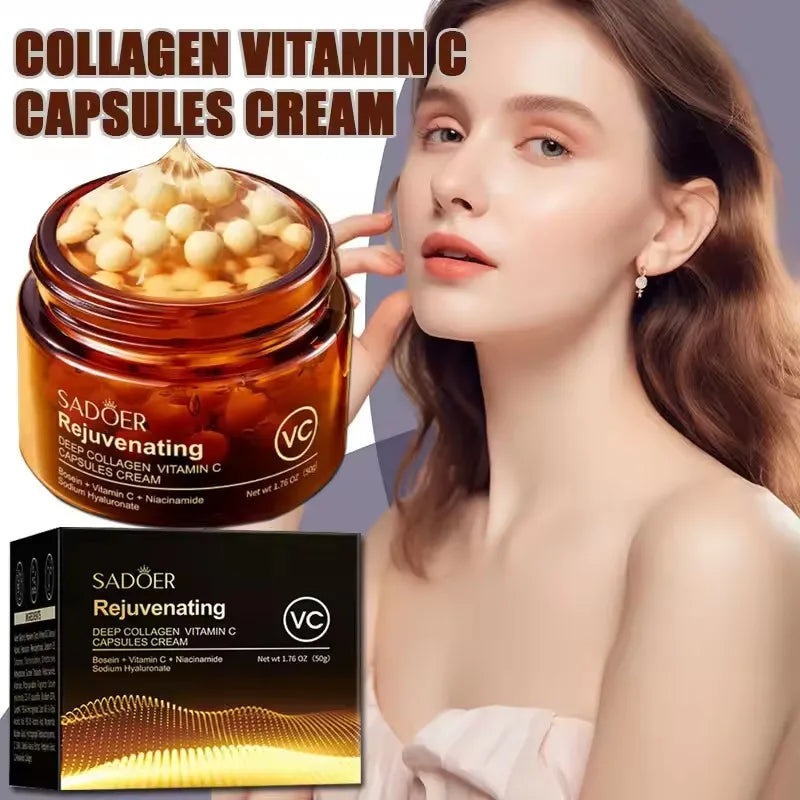 Vitamin C Capsule Cream Collagen Remove Wrinkle Cream Anti-Aging Firming Lifting Fade Fine Lines Moisturizing Brighten Skin Care Peaceful Pleasures Health and Wellness