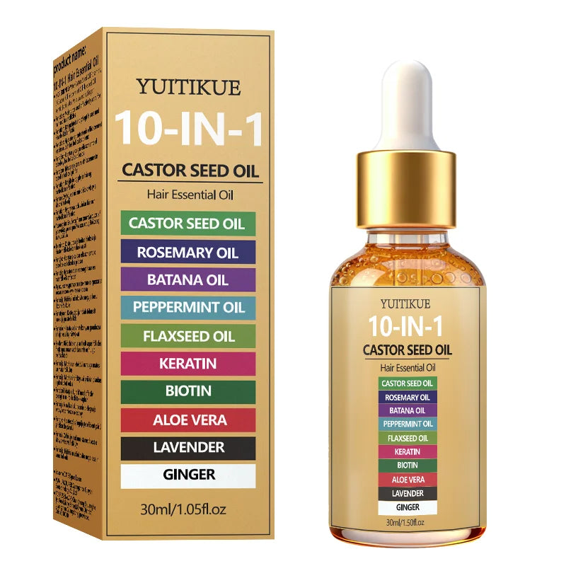 YUITIKUE 10-IN-1 Castor Seed Hair Oil | Natural Blend Of Batana, Rosemary & Biotin | For Deep Nourishment & Healthy Hair & Scalp Peaceful Pleasures Health and Wellness 30ml