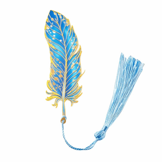 Vintage Metal Bookmark Creative Feather Shape Peacock Feather Bookmark Sturdy with Chain Pendant Hollow Out Bookmark Peaceful Pleasures Health and Wellness Blue