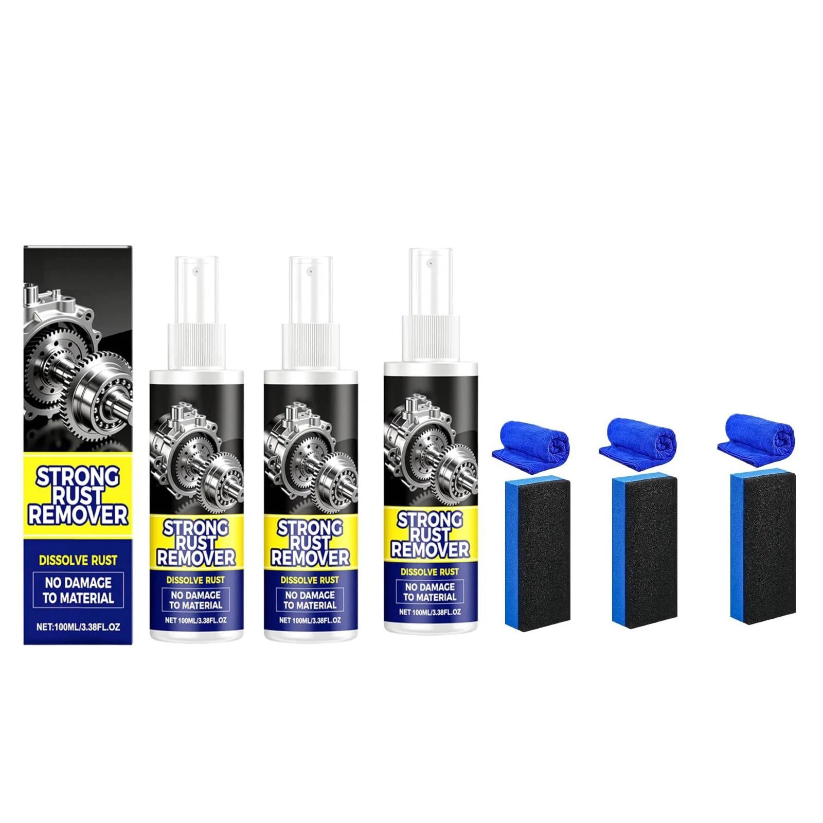 Rust Remover Spray for Metal with Sponge and Towel Heavy Duty Metal Cleaner for Car Wheels & Multi-Surfaces 100ml Peaceful Pleasures Health and Wellness