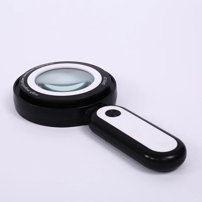 Handheld Combinable Dual Lens with Led Light 10X 30X Magnifying Glass for Elderly Reading and Maintenance Peaceful Pleasures Health and Wellness black