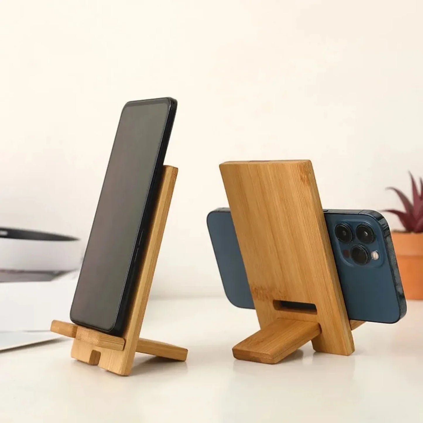 Desktop Bamboo Phone Holder Practical Wooden Smartphone Charging Stand Creative Lazy Multi-functional Stand Peaceful Pleasures Health and Wellness