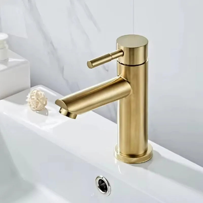 Brushed Gold Solid Brass Single Handle Bathroom Basin Faucet