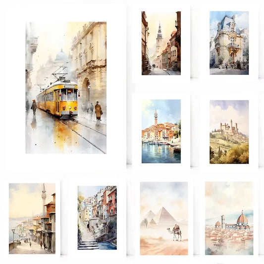 Watercolor World Scenery Canvas Print | Frameless Wall Art Canvas Wall Print Peaceful Pleasures Health and Wellness