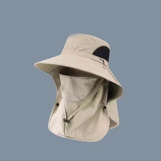 Large-brimmed Sun Protection Hat All-round Outdoor Mountain Climbing and Leisure Face Cover Mosquito Repellent Hat Peaceful Pleasures Health and Wellness khaki