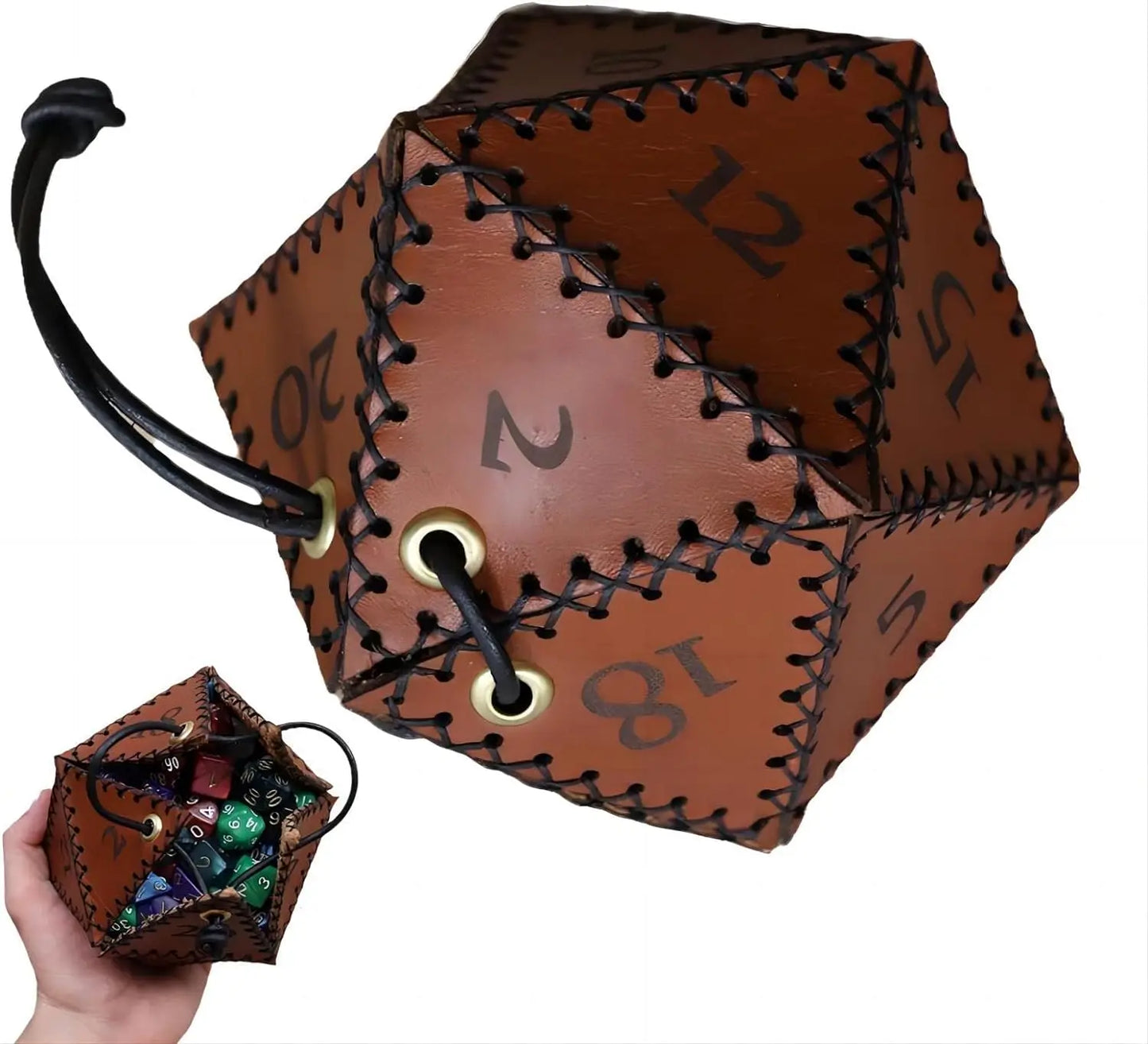 AD30-PU Leather D20 Dice Bag, For Game and DND, Portable Polyhedral Dice Pouch with Drawstring, Brown Peaceful Pleasures Health and Wellness