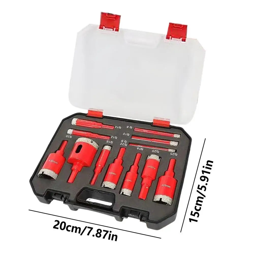 12-Piece Tile Hole Saw Kit | Ceramic, Porcelain, Granite & Glass Tile Hole Saw Kit Peaceful Pleasures Health and Wellness China Mainland Red