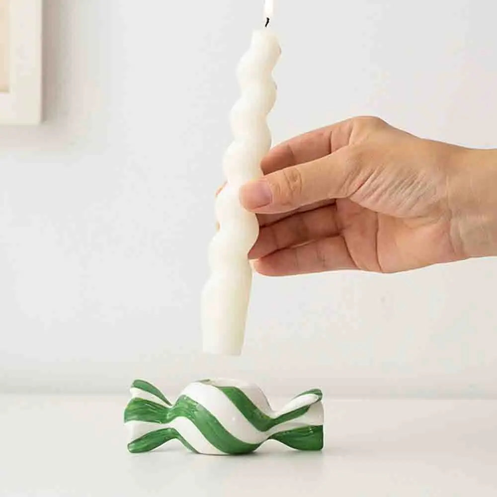 Ceramic Tealight Candle Holder | Striped Xmas Candy Design
