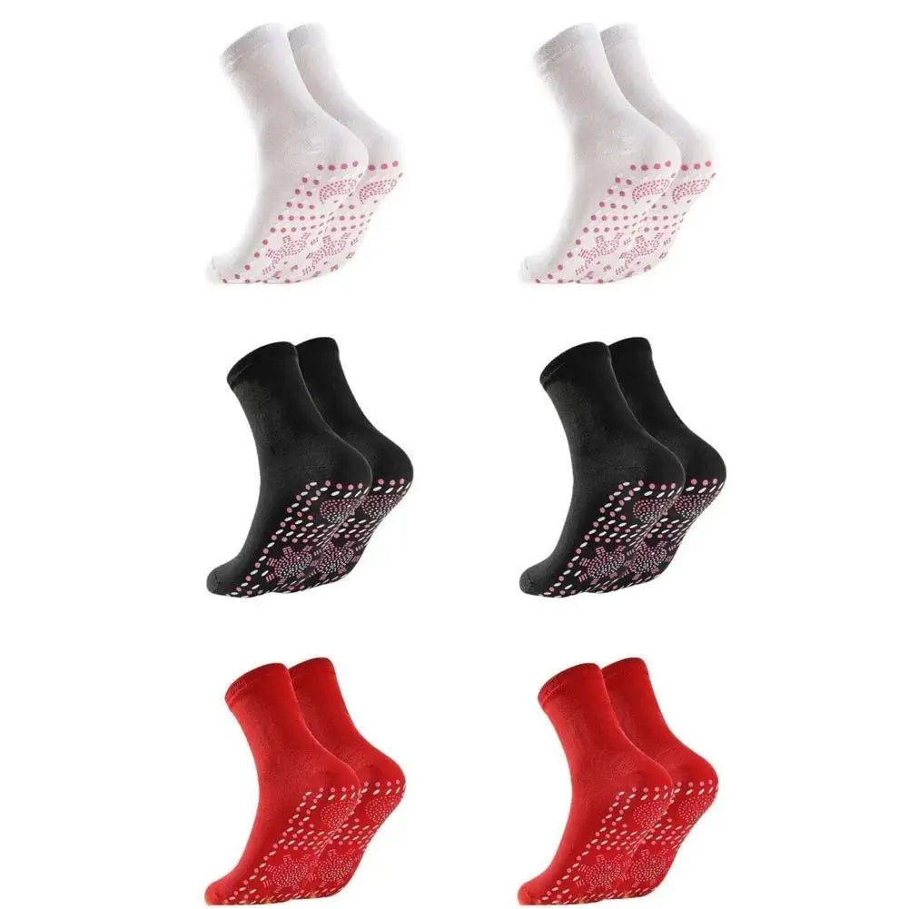 3 Pairs Self-Heating Cotton Socks - Black Red White Tomalin Health Socks Mid-Tube Cold Resistant Sweat-Absorbing Massage Floor Peaceful Pleasures Health and Wellness Red
