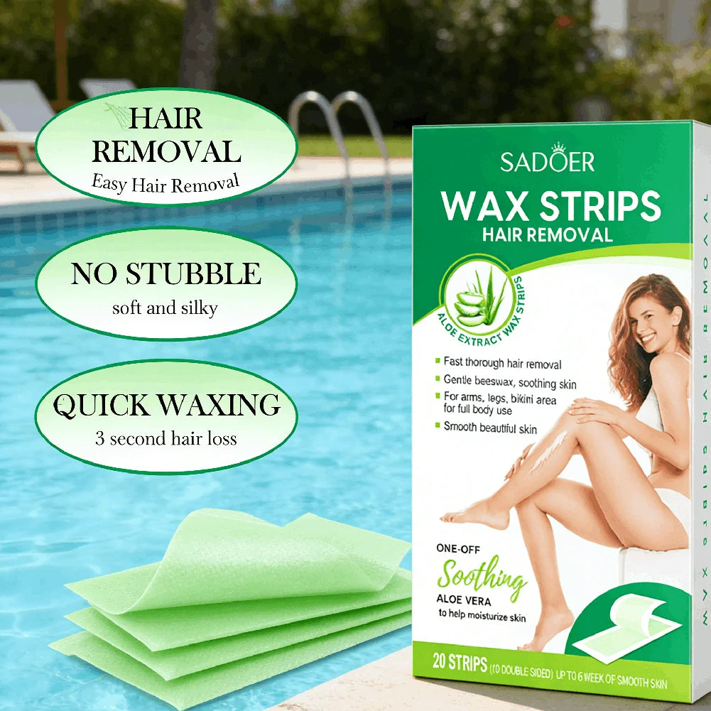 20PCS Gentle Aloe Vera Fast Hair Removal Wax Strips Waxing Wipe Sticker Professional Facial Body Leg Lip Hairs Remove Wax Paper Peaceful Pleasures Health and Wellness