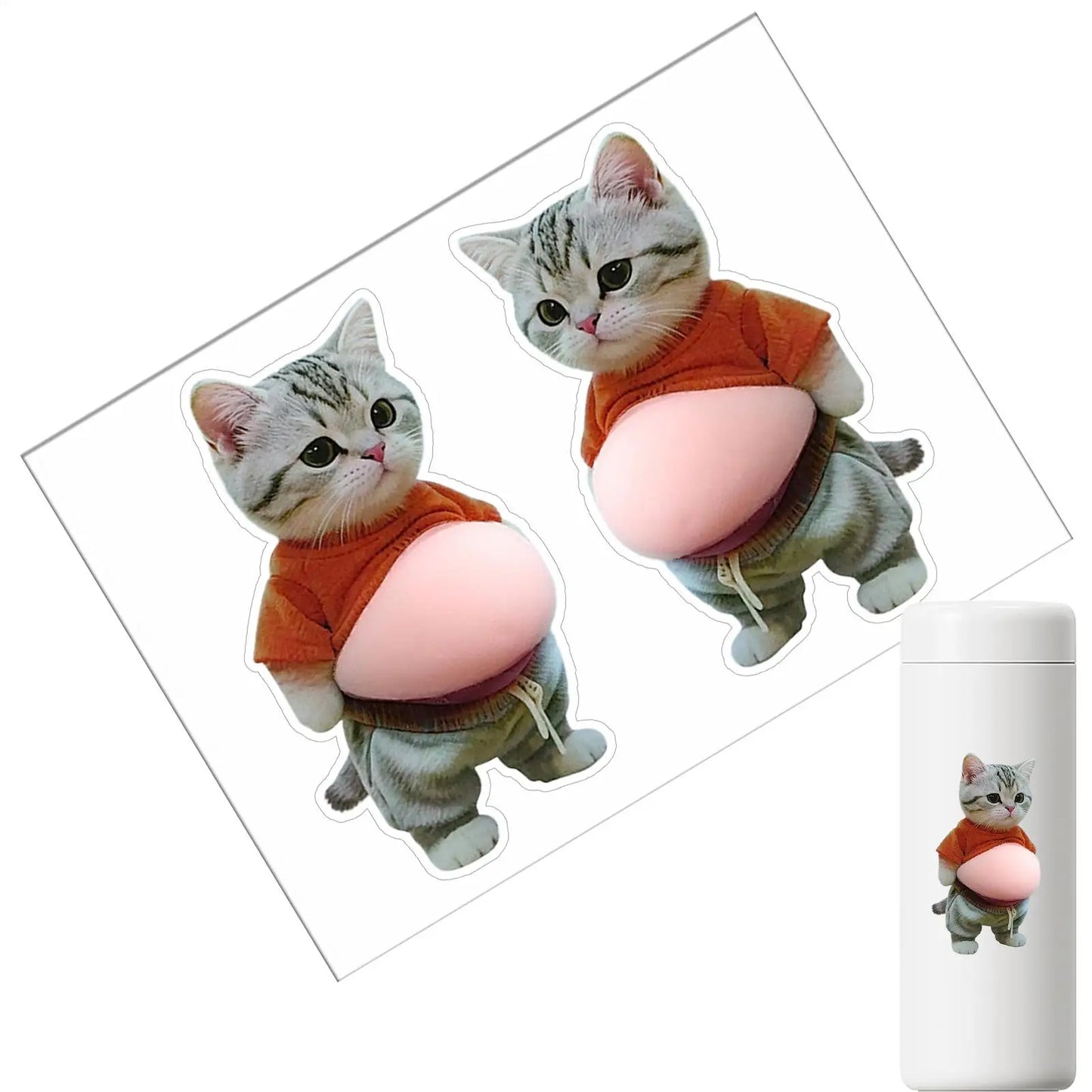 3D Cat Belly Squeeze Sticker – Cartoon Phone & Home Decor