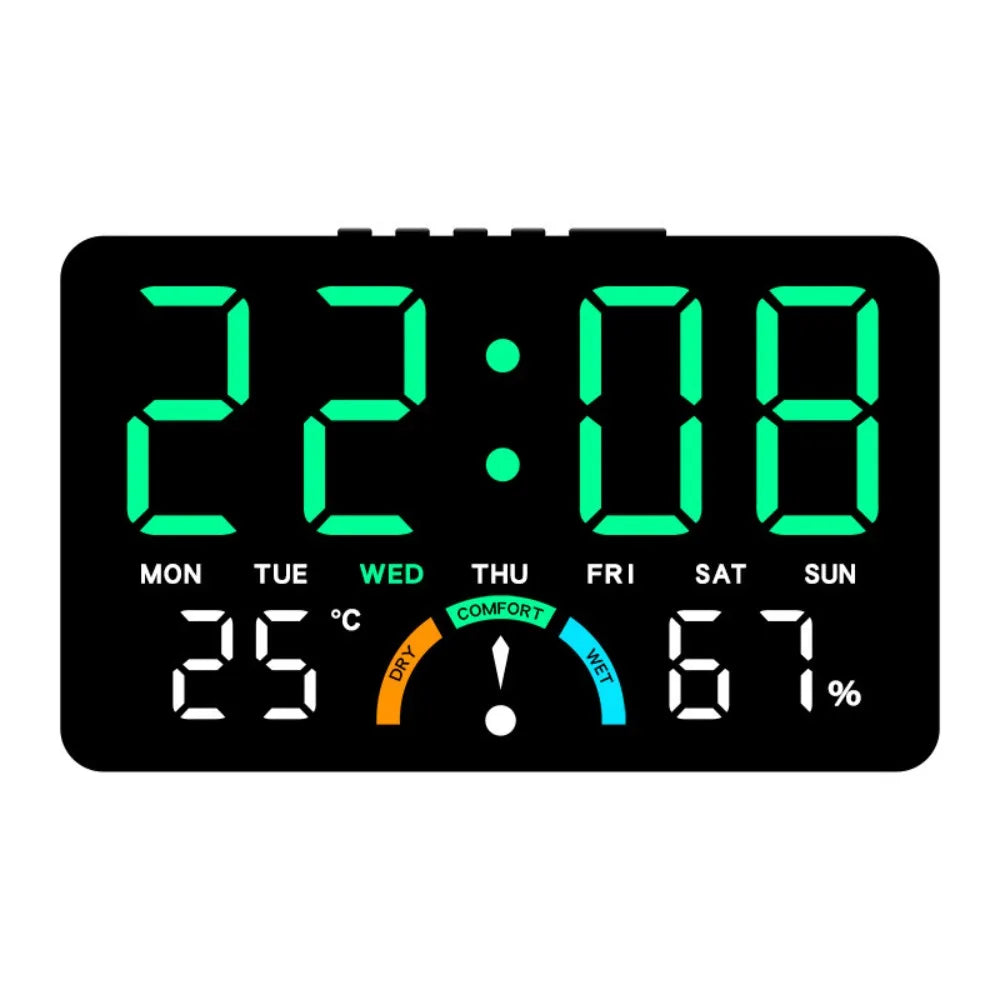 Wall-mounted Electronic Wall Clock Temperature Multi-functional Digital LED Clocks Voice Control Home Display Table Clock Peaceful Pleasures Health and Wellness Black-Green