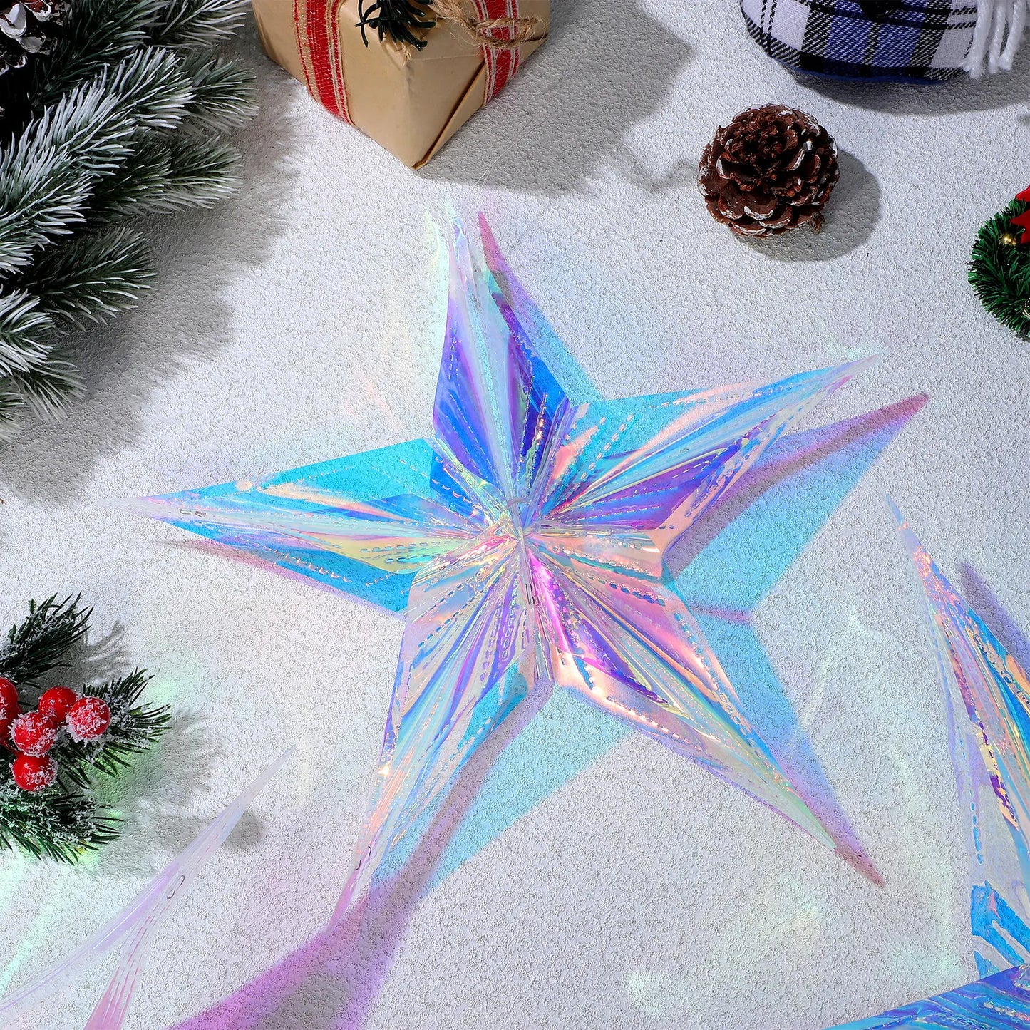 3Pcs Iridescent Neon Film Star Pendant Party Hanging Ornament for Christmas Wedding Birthday Home Store Hotel Decor 12 16 24 Peaceful Pleasures Health and Wellness
